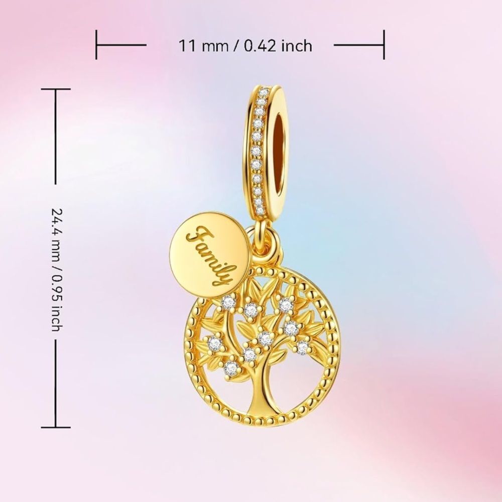14k Yellow Gold Sterling Silver Family Charm | Family Tree | Pandora Fit - Picture 5 of 5